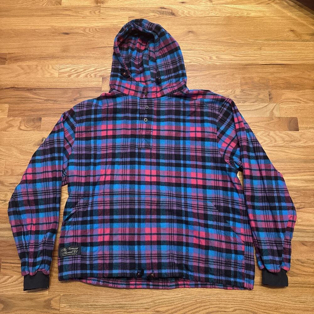 Vermont Flannel Hoodie Shirt XXL Pink Purple Blue Plaid Vibrant Colors USA